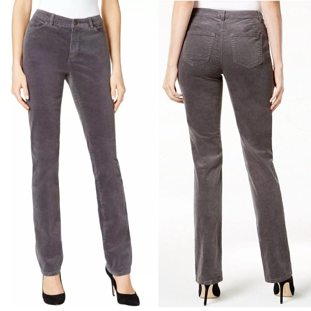 CHARTER CLUB Women's Lexington Straight Leg Corduroy Pants Size 8P Shadow Grey
